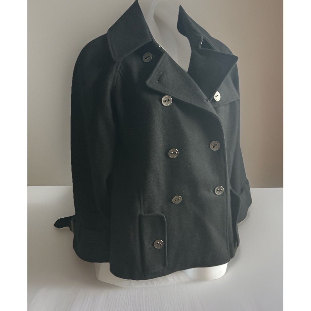 Calvin Klein Black Peacoat Wool Blend Double Breasted Jacket Coat Size 6 No Belt